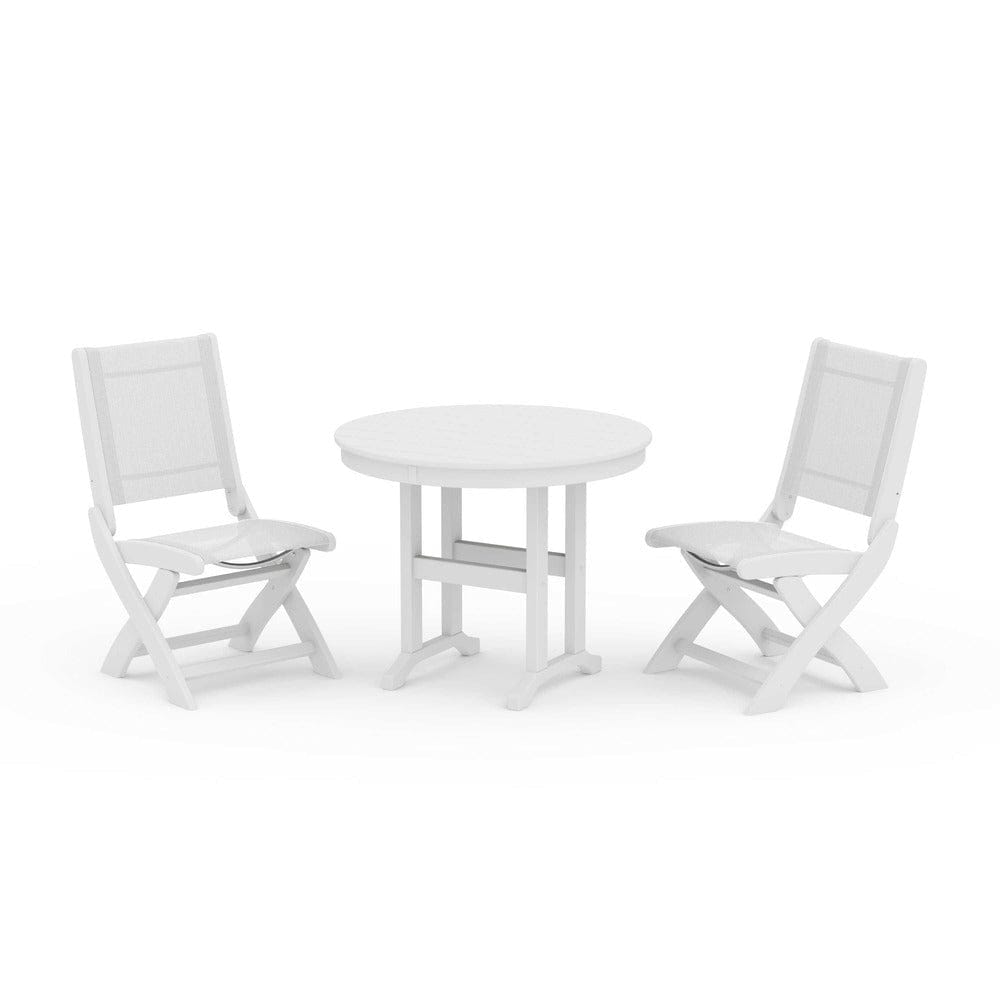POLYWOOD® - Coastal Folding Side Chair 3-Piece Round Dining Set - PWS1329 Outdoor Furniture POLYWOOD®