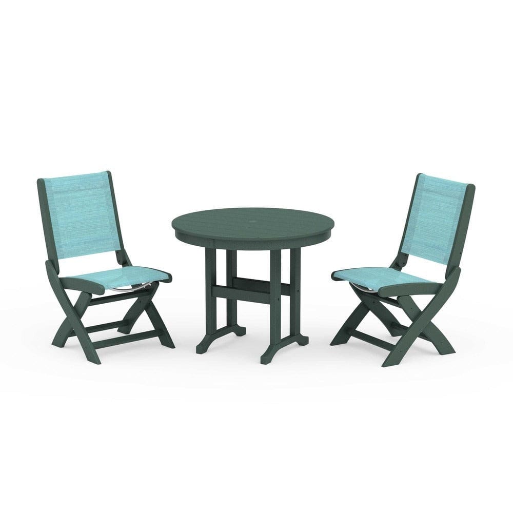 POLYWOOD® - Coastal Folding Side Chair 3-Piece Round Dining Set - PWS1329 Outdoor Furniture POLYWOOD®