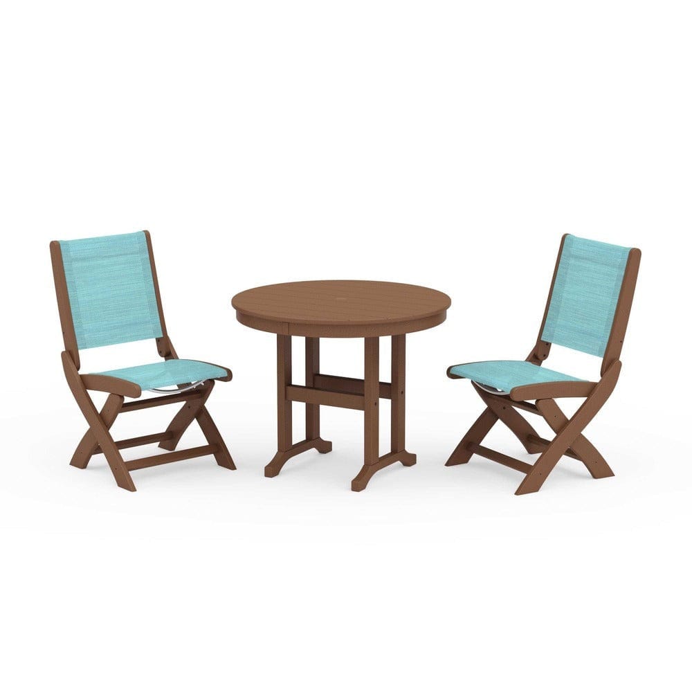 POLYWOOD® - Coastal Folding Side Chair 3-Piece Round Dining Set - PWS1329 Outdoor Furniture POLYWOOD®