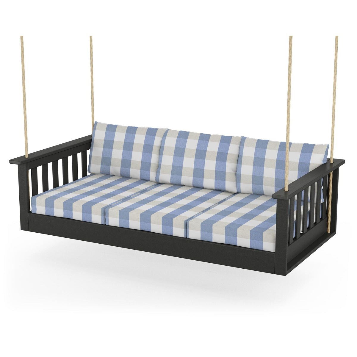 Vineyard Daybed Swing - Black / Buffalo Plaid Sky Blue