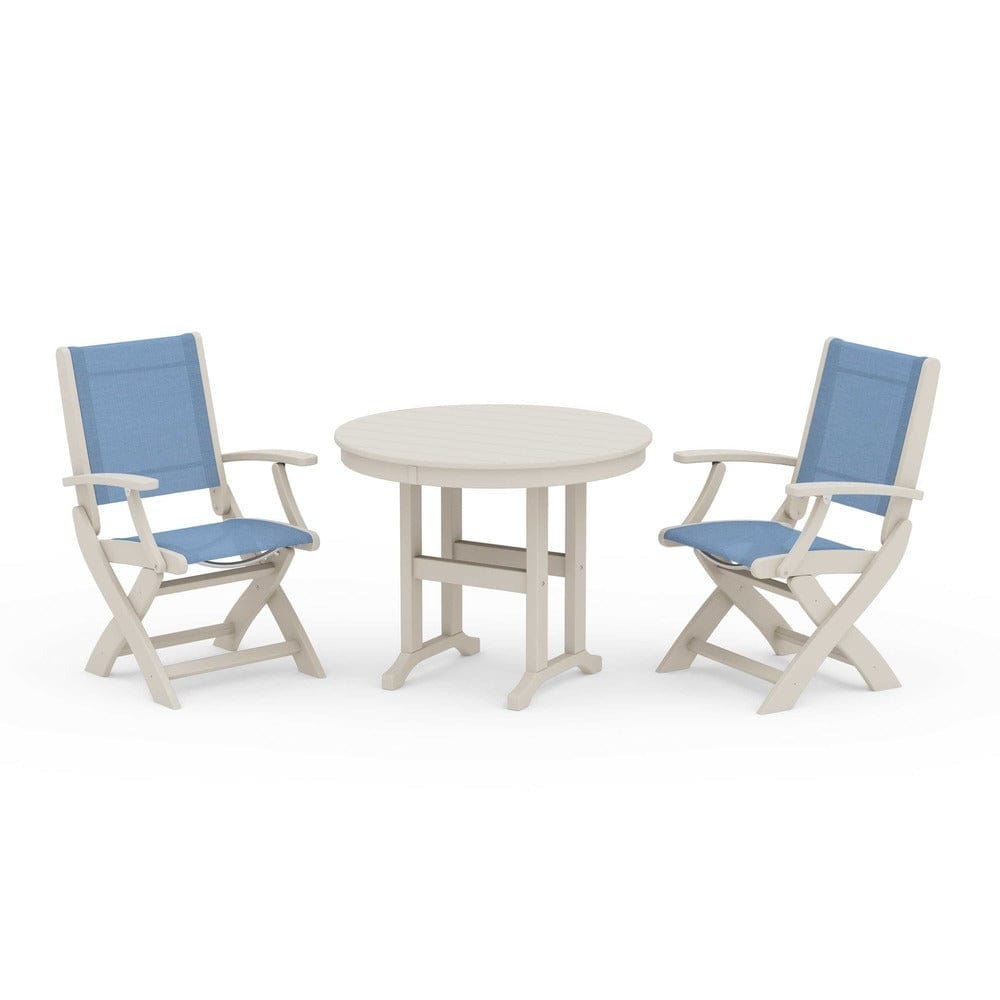 POLYWOOD® - Coastal Folding Chair 3-Piece Round Dining Set - PWS1328