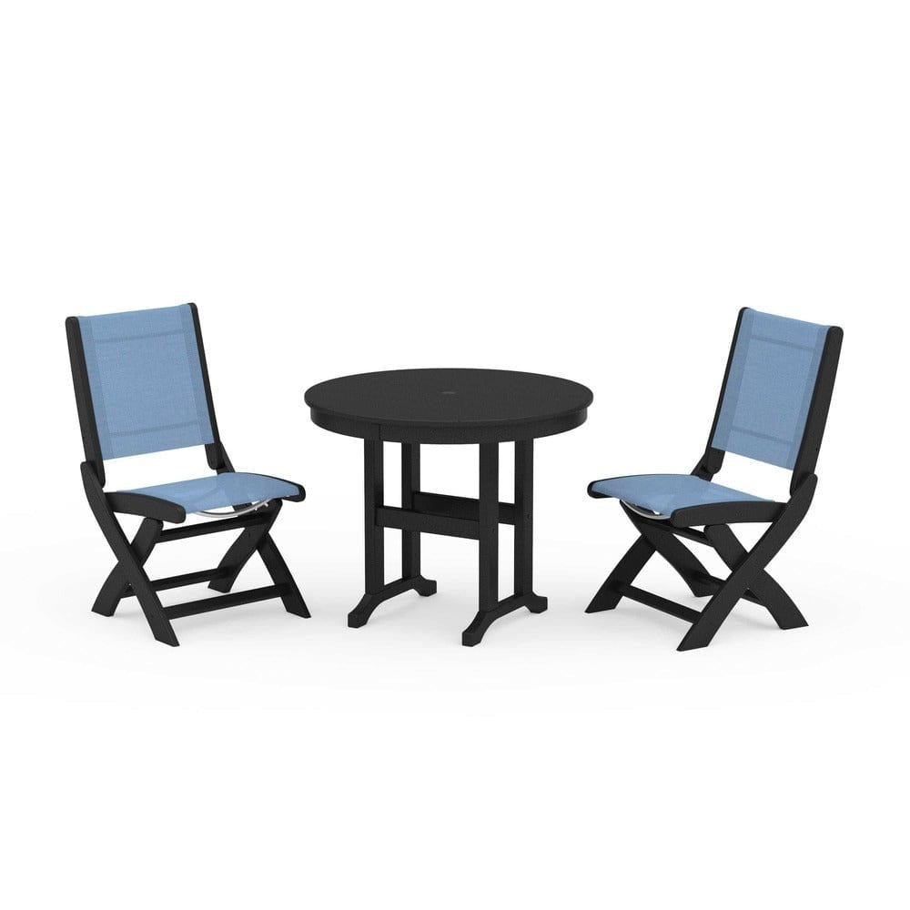 POLYWOOD® - Coastal Folding Side Chair 3-Piece Round Dining Set - PWS1329 Outdoor Furniture POLYWOOD®