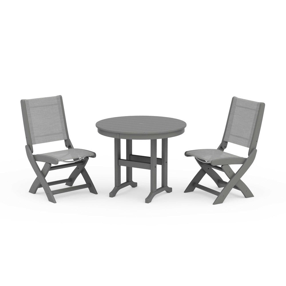 POLYWOOD® - Coastal Folding Side Chair 3-Piece Round Dining Set - PWS1329
