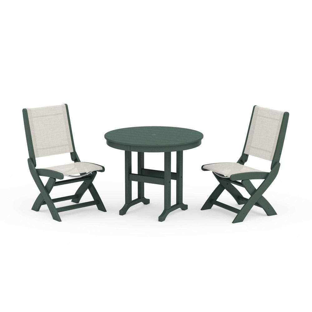 POLYWOOD® - Coastal Folding Side Chair 3-Piece Round Dining Set - PWS1329 Outdoor Furniture POLYWOOD®