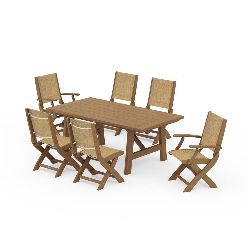 POLYWOOD® - Coastal Folding Chair 7-Piece Rustic Farmhouse Dining Set - PWS1078