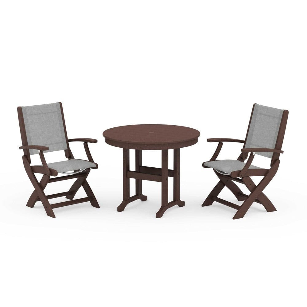 POLYWOOD® - Coastal Folding Chair 3-Piece Round Dining Set - PWS1328