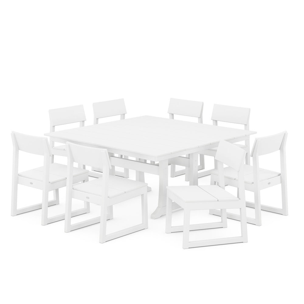 POLYWOOD® Edge 9-Piece Farmhouse Trestle Dining Set - PWS736-1 Outdoor Furniture POLYWOOD®