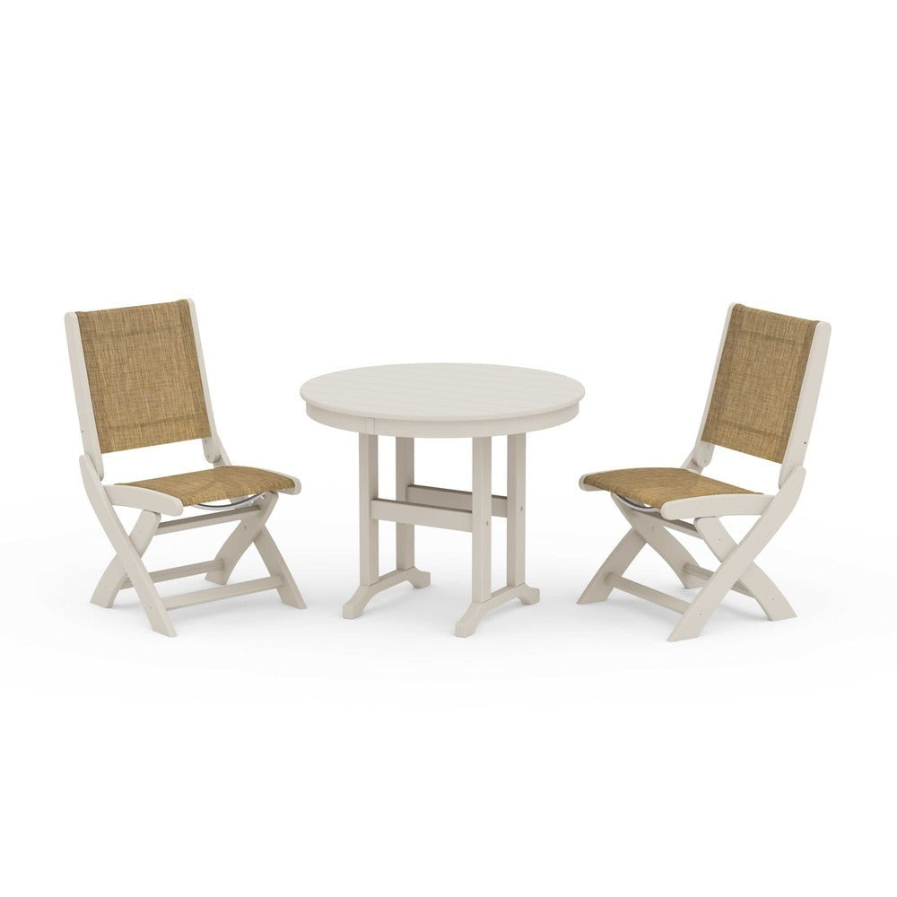 POLYWOOD® - Coastal Folding Side Chair 3-Piece Round Dining Set - PWS1329