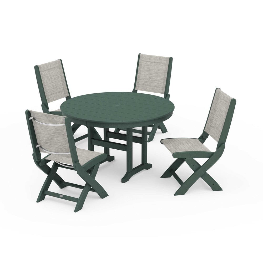 POLYWOOD® - Coastal Folding Side Chair 5-Piece Round Dining Set - PWS1358