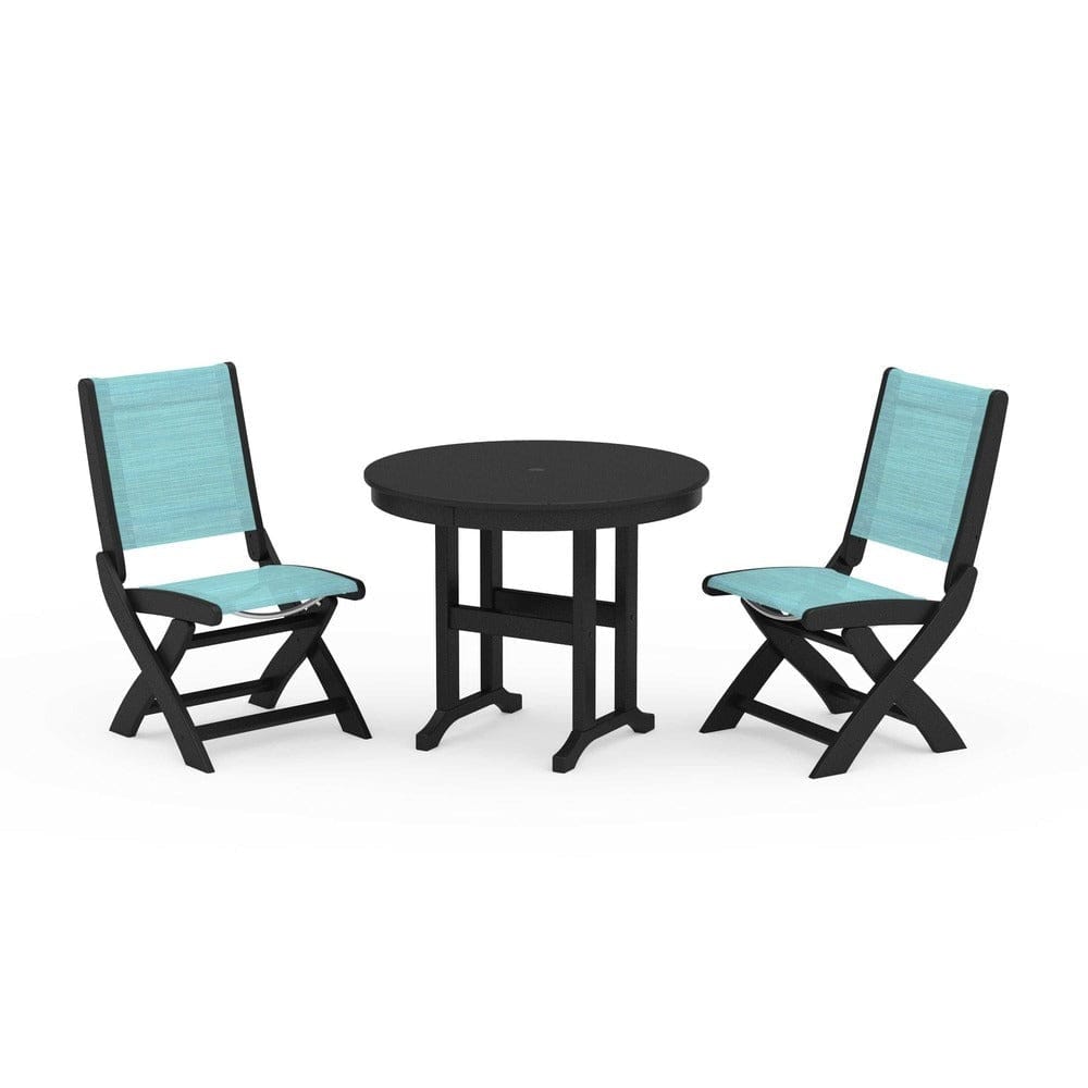 POLYWOOD® - Coastal Folding Side Chair 3-Piece Round Dining Set - PWS1329 Outdoor Furniture POLYWOOD®