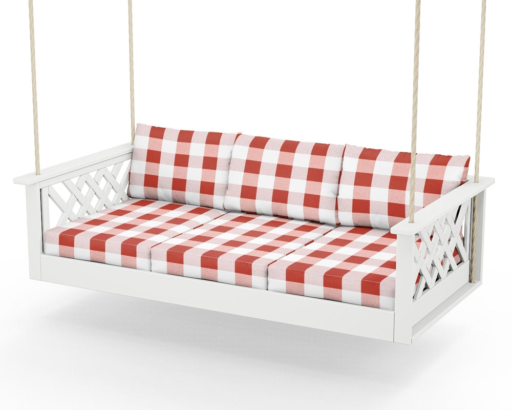 Wovendale Daybed Swing - White / Buffalo Plaid Crimson