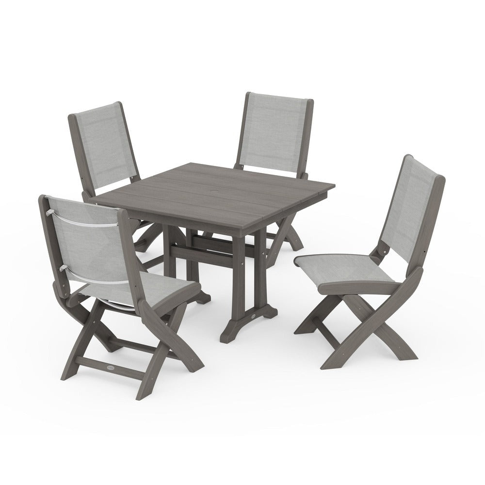 POLYWOOD® - Coastal Folding Side Chair 5-Piece Farmhouse Dining Set With Trestle Legs - PWS946