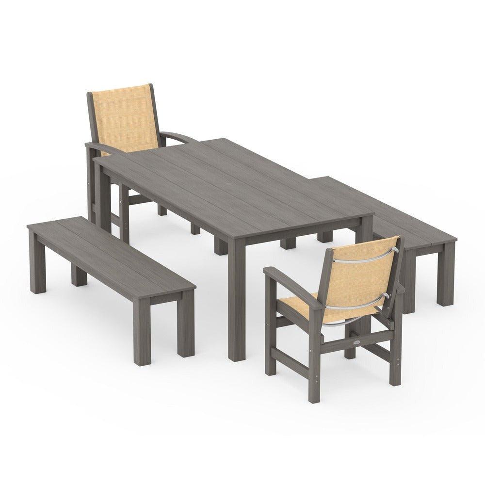 POLYWOOD® - Coastal 5-Piece Parsons Dining Set with Benches - PWS2277