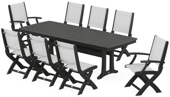 POLYWOOD® Dining Set - Coastal Folding 9-Piece with Trestle Legs - PWS1447-1 Dining Set POLYWOOD®