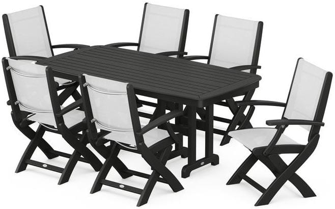 POLYWOOD® Dining Set - Coastal Folding Chair 7-Piece - PWS154-1 Dining Set POLYWOOD®