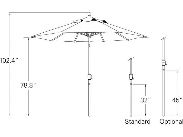 Treasure Garden Market Umbrella - Aluminum 9' Foot Wide Crank Lift Push Button Tilt Umbrellas Treasure Garden