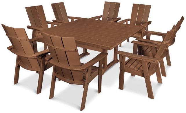 POLYWOOD® Dining Set - Modern Curveback Adirondack 9-Piece Farmhouse Trestle - PWS378-1 Dining Set POLYWOOD®