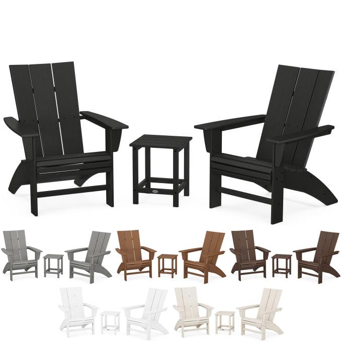 POLYWOOD® Modern 3-Piece Curveback Adirondack Set with Long Island 18" Side Table - PWS702-1 Adirondack Chair POLYWOOD®