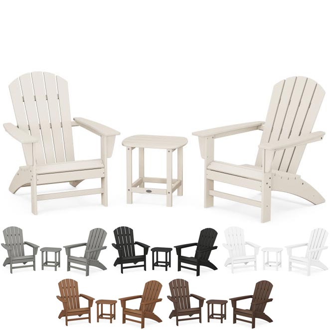 POLYWOOD® Nautical 3-Piece Adirondack Set with South Beach 18&quot; Side Table - PWS698-1