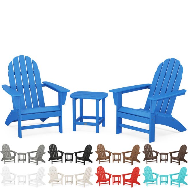 POLYWOOD® Vineyard 3-Piece Adirondack Set with South Beach 18&quot; Side Table - PWS696-1