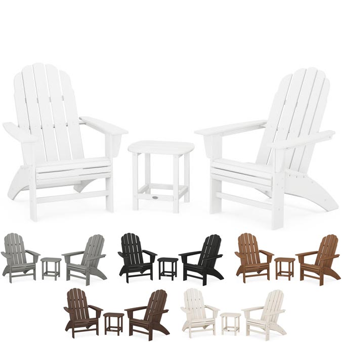 POLYWOOD® Vineyard 3-Piece Curveback Adirondack Set with South Beach 18&quot; Side Table - PWS701-1