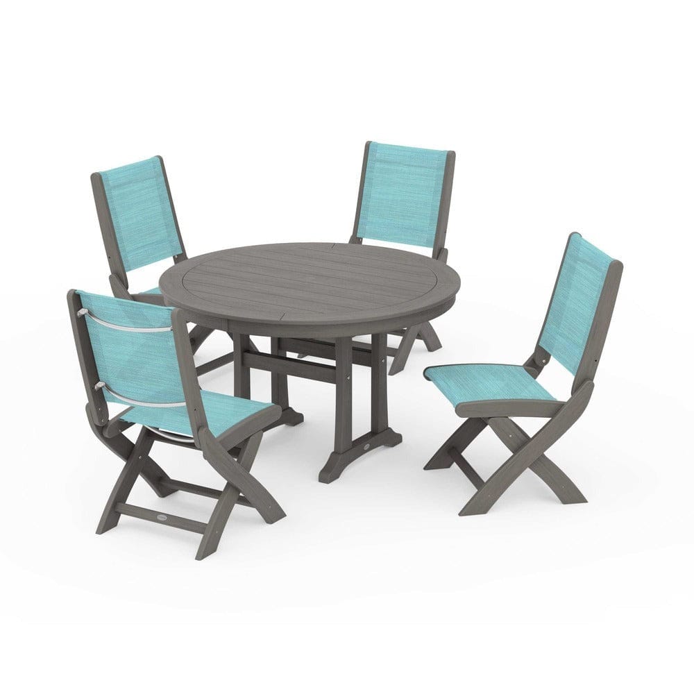 POLYWOOD® - Coastal Folding Side Chair 5-Piece Round Dining Set With Trestle Legs - PWS1121