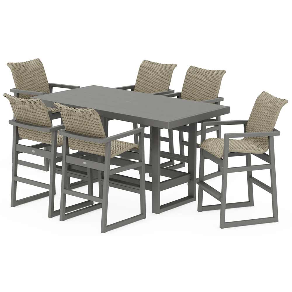 POLYWOOD® EDGE Woven Arm Chair 7-Piece Bar Set - PWS2894-1