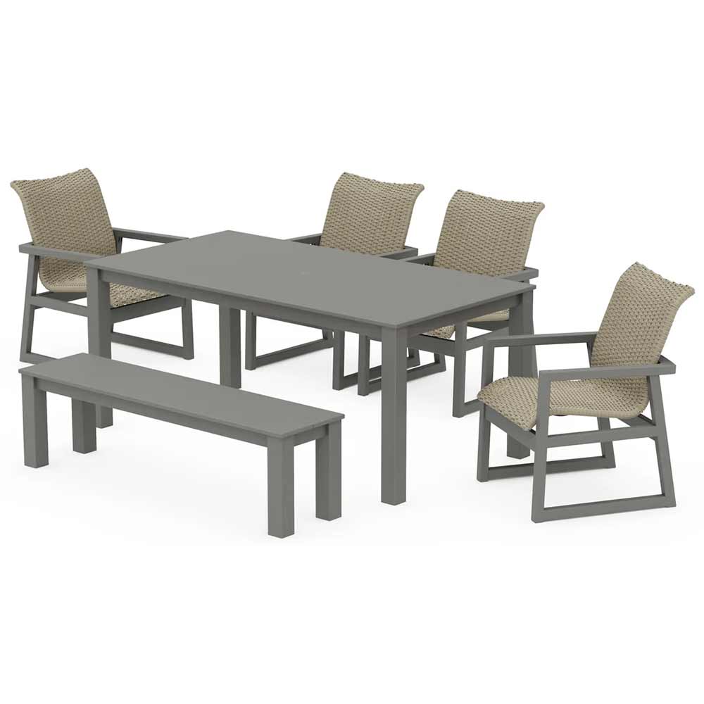 POLYWOOD® EDGE Woven 6-Piece Parsons Dining Set with Bench - PWS2890-1