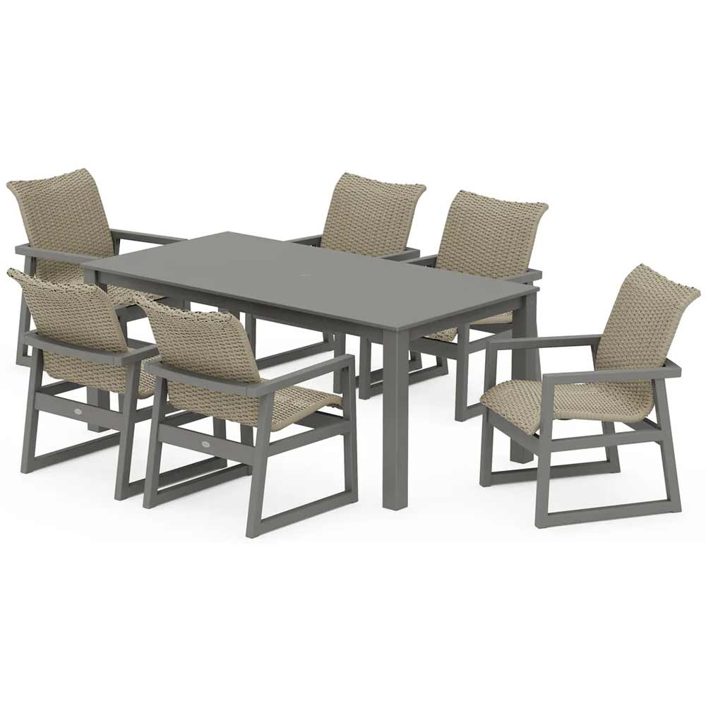 POLYWOOD® EDGE Woven Arm Chair 7-Piece Parsons Dining Set - PWS2889-1