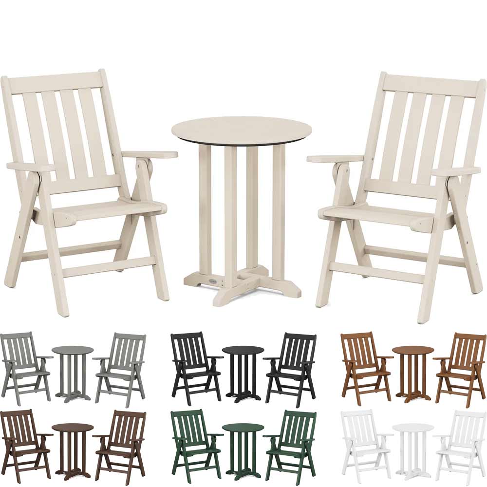 POLYWOOD® Vineyard Folding Chair 3-Piece Round Bistro Dining Set - PWS1319-1 Patio Set POLYWOOD®