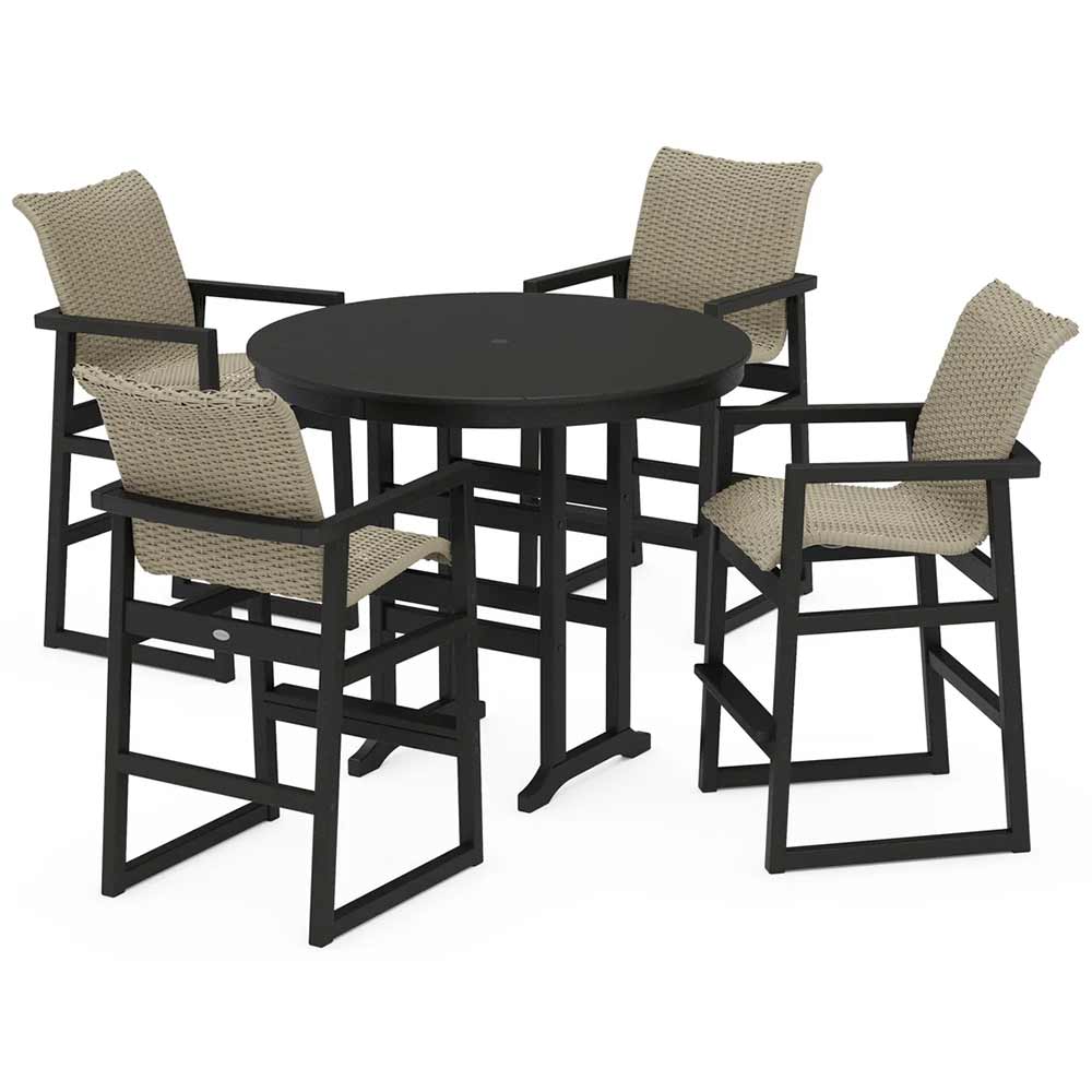 POLYWOOD® EDGE Woven 5-Piece Round Farmhouse Bar Set - PWS3334-1