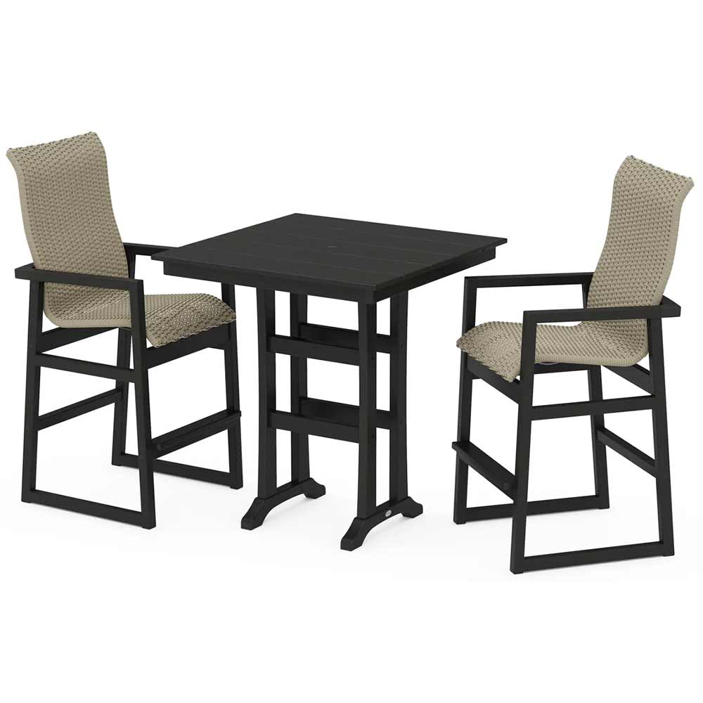 POLYWOOD® EDGE Woven Highback 3-Piece Farmhouse Bar Set with Trestle Legs - PWS2920-1