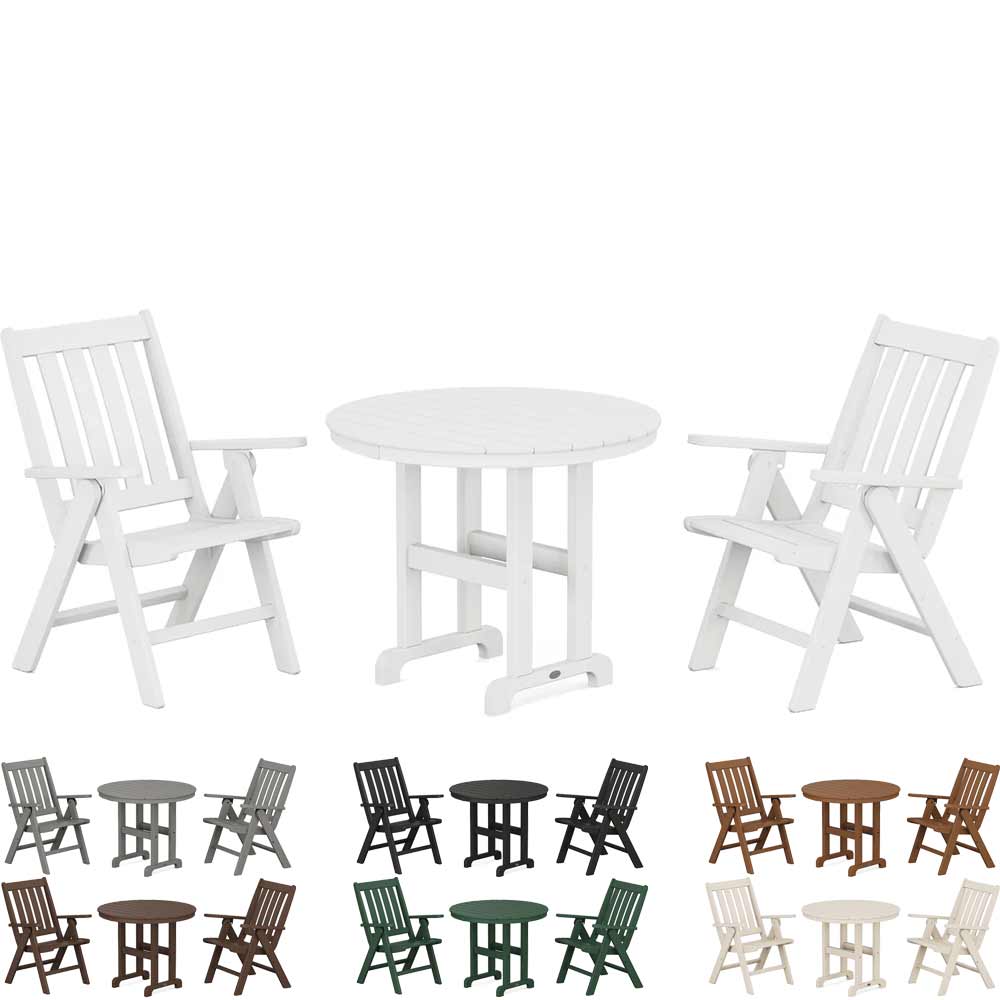 POLYWOOD® Vineyard Folding Chair 3-Piece Round Dining Set - PWS1353-1 Patio Set POLYWOOD®