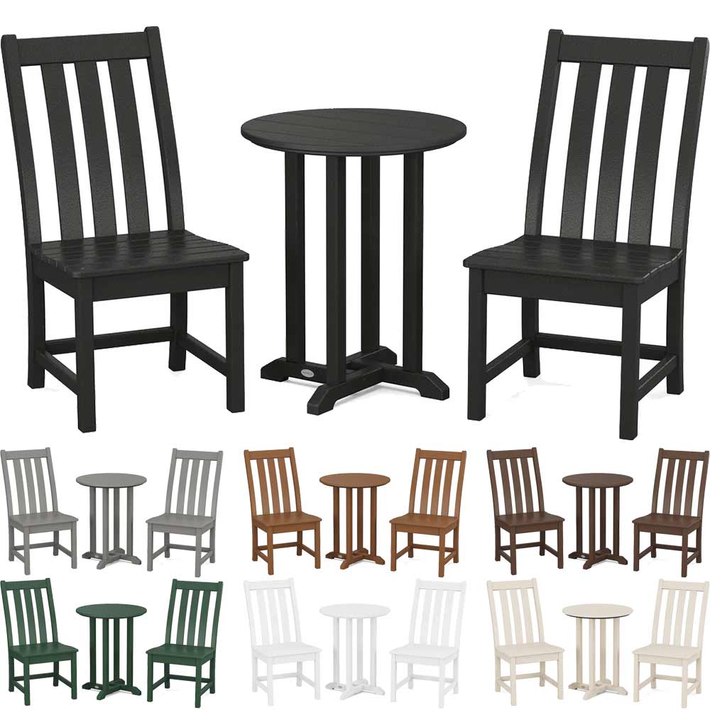 POLYWOOD® Vineyard Side Chair 3-Piece Round Bistro Dining Set - PWS1317-1 Patio Set POLYWOOD®