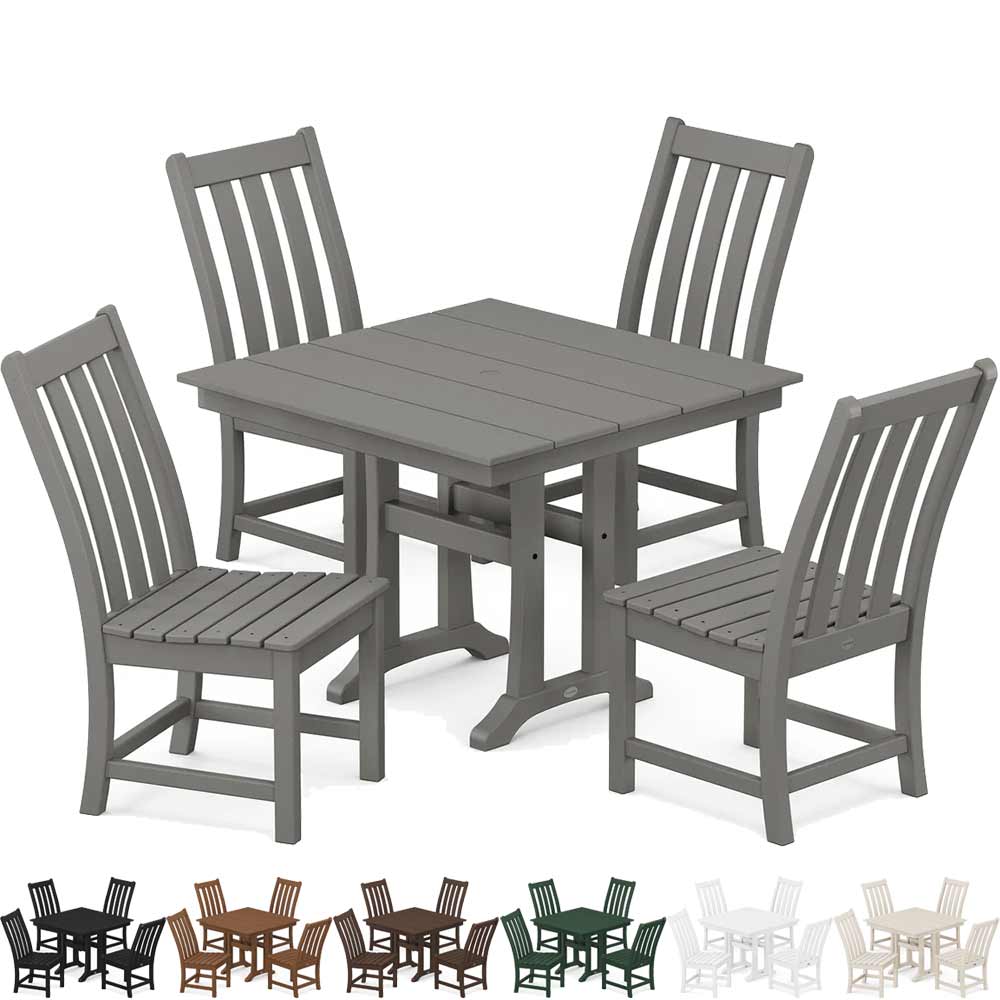 POLYWOOD® Vineyard 5-Piece Farmhouse Trestle Side Chair Dining Set - PWS642-1 Dining Set POLYWOOD®