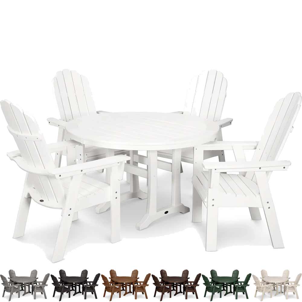 POLYWOOD® Vineyard Curveback Adirondack 5-Piece Nautical Trestle Dining Set - PWS401-1 Dining Set POLYWOOD®
