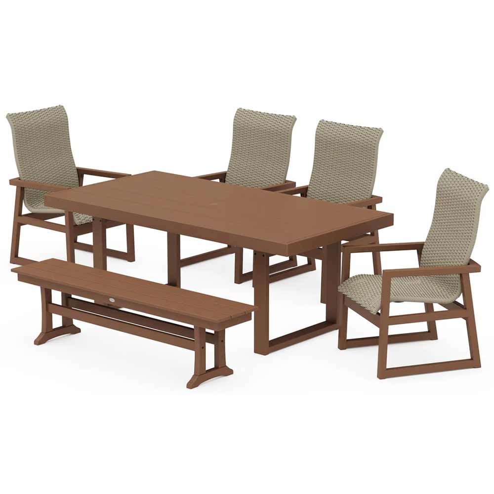 POLYWOOD® EDGE Woven Highback 6-Piece Dining Set with Bench - PWS2884-1