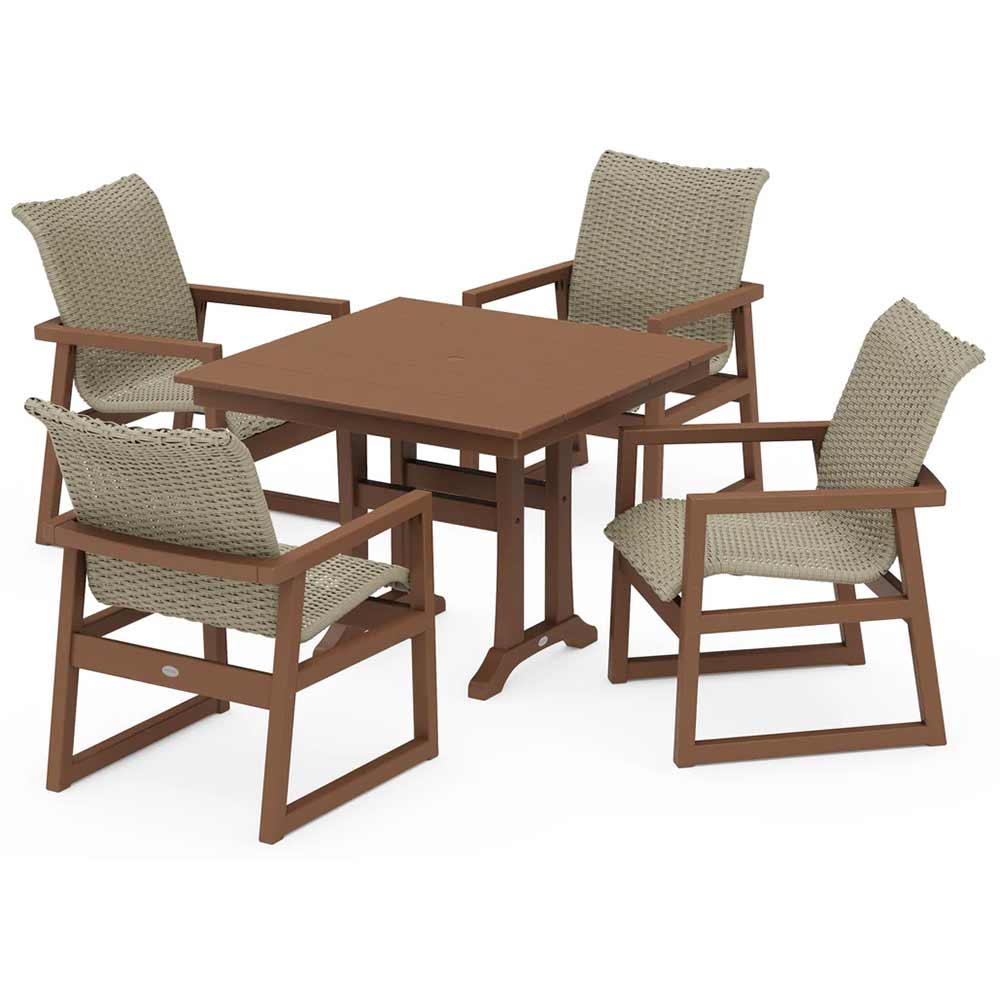 POLYWOOD® EDGE Woven 5-Piece Farmhouse Dining Set with Trestle Legs - PWS2885-1