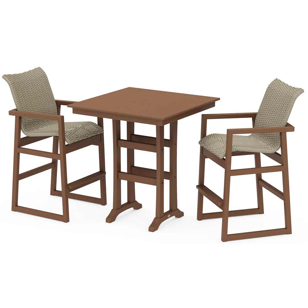 POLYWOOD® EDGE Woven 3-Piece Farmhouse Bar Set with Trestle Legs - PWS2901-1