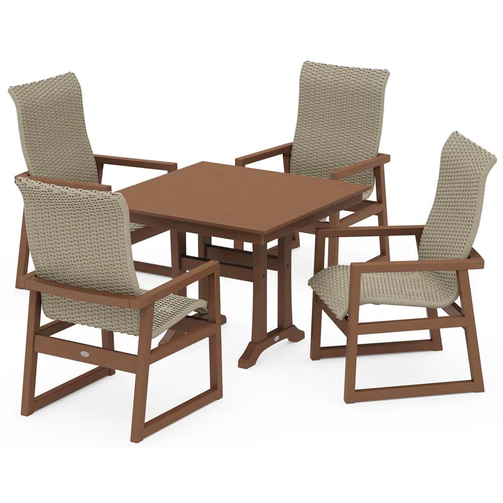 POLYWOOD® EDGE Woven Highback 5-Piece Farmhouse Dining Set with Trestle Legs - PWS2888-1