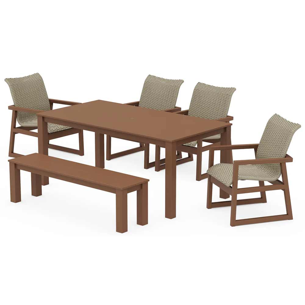 POLYWOOD® EDGE Woven 6-Piece Parsons Dining Set with Bench - PWS2890-1