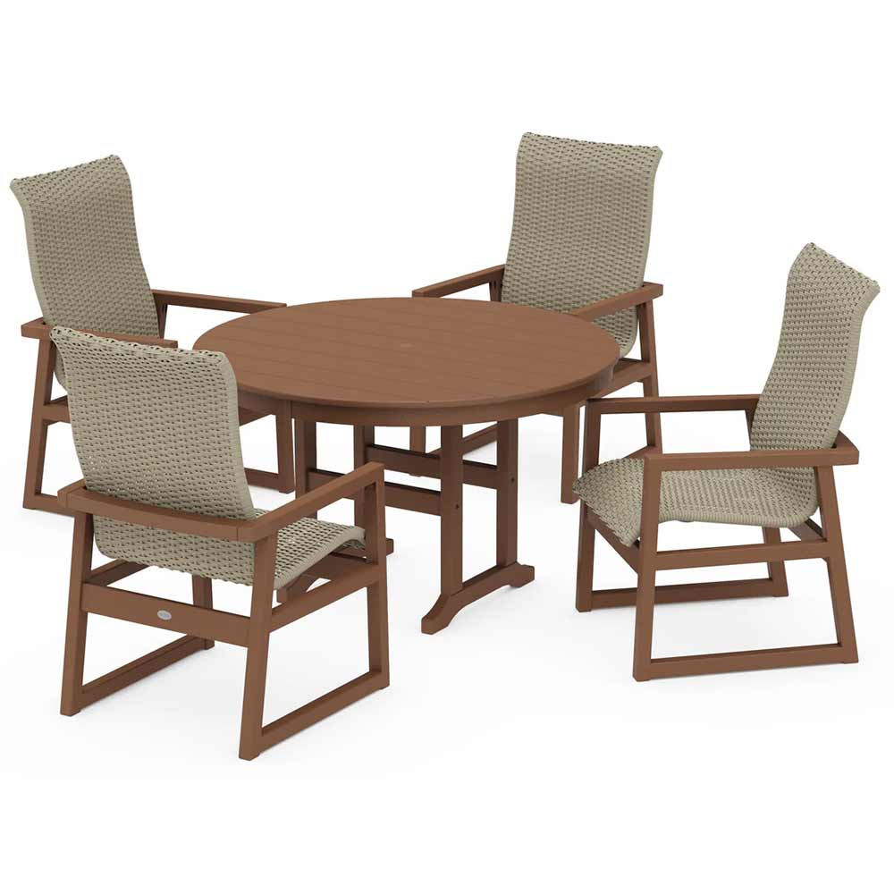 POLYWOOD® EDGE Woven Highback 5-Piece Round Farmhouse Dining Set - PWS3484-1