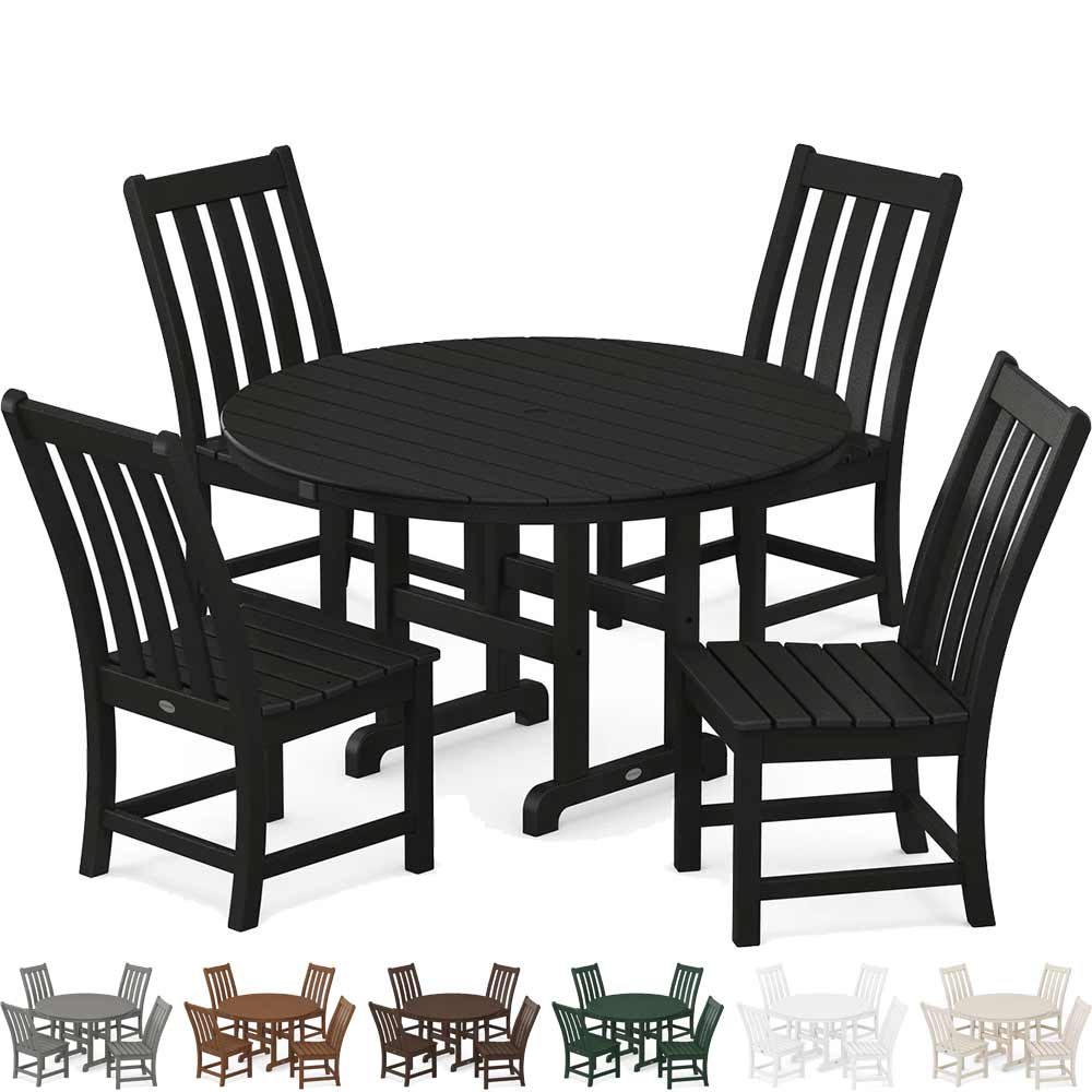 POLYWOOD® Vineyard 5-Piece Round Farmhouse Side Chair Dining Set - PWS649-1 Dining Set POLYWOOD®