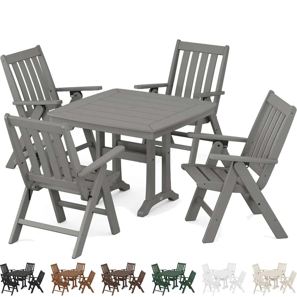 POLYWOOD® Vineyard Folding 5-Piece Dining Set with Trestle Legs - PWS992-1 Dining Table POLYWOOD®