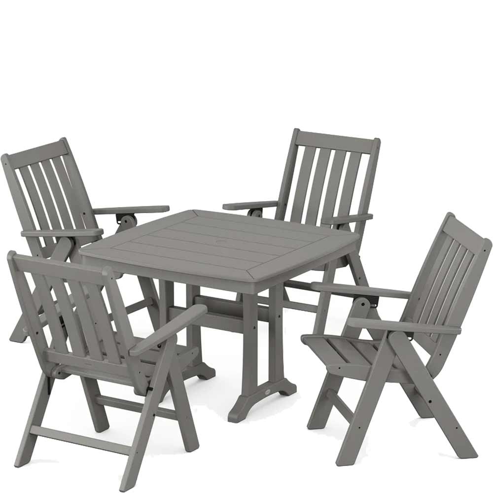 POLYWOOD® Vineyard Folding 5-Piece Dining Set with Trestle Legs - PWS992-1 Dining Table POLYWOOD®