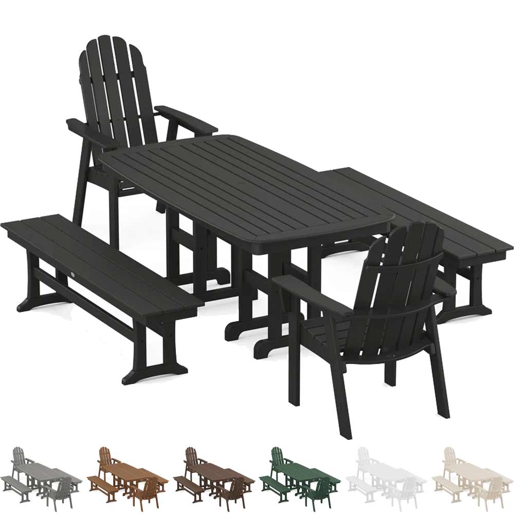 POLYWOOD® Vineyard Adirondack 5-Piece Dining Set with Benches - PWS1285-1