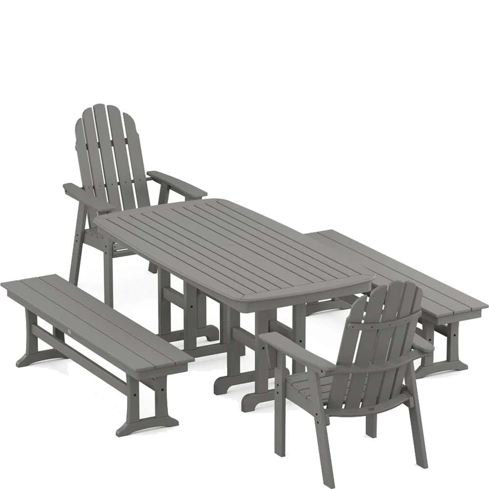 POLYWOOD® Vineyard Adirondack 5-Piece Dining Set with Benches - PWS1285-1 Dining Set POLYWOOD®