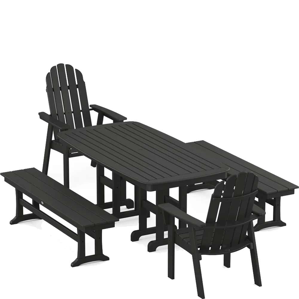 POLYWOOD® Vineyard Adirondack 5-Piece Dining Set with Benches - PWS1285-1