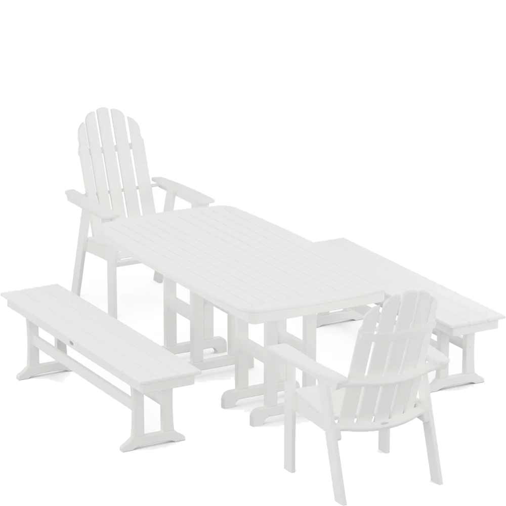 POLYWOOD® Vineyard Adirondack 5-Piece Dining Set with Benches - PWS1285-1