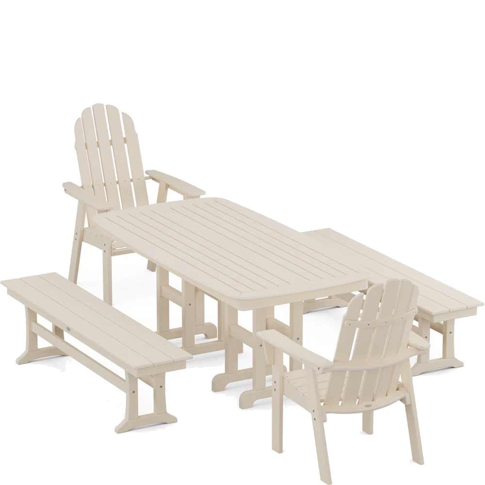 POLYWOOD® Vineyard Adirondack 5-Piece Dining Set with Benches - PWS1285-1